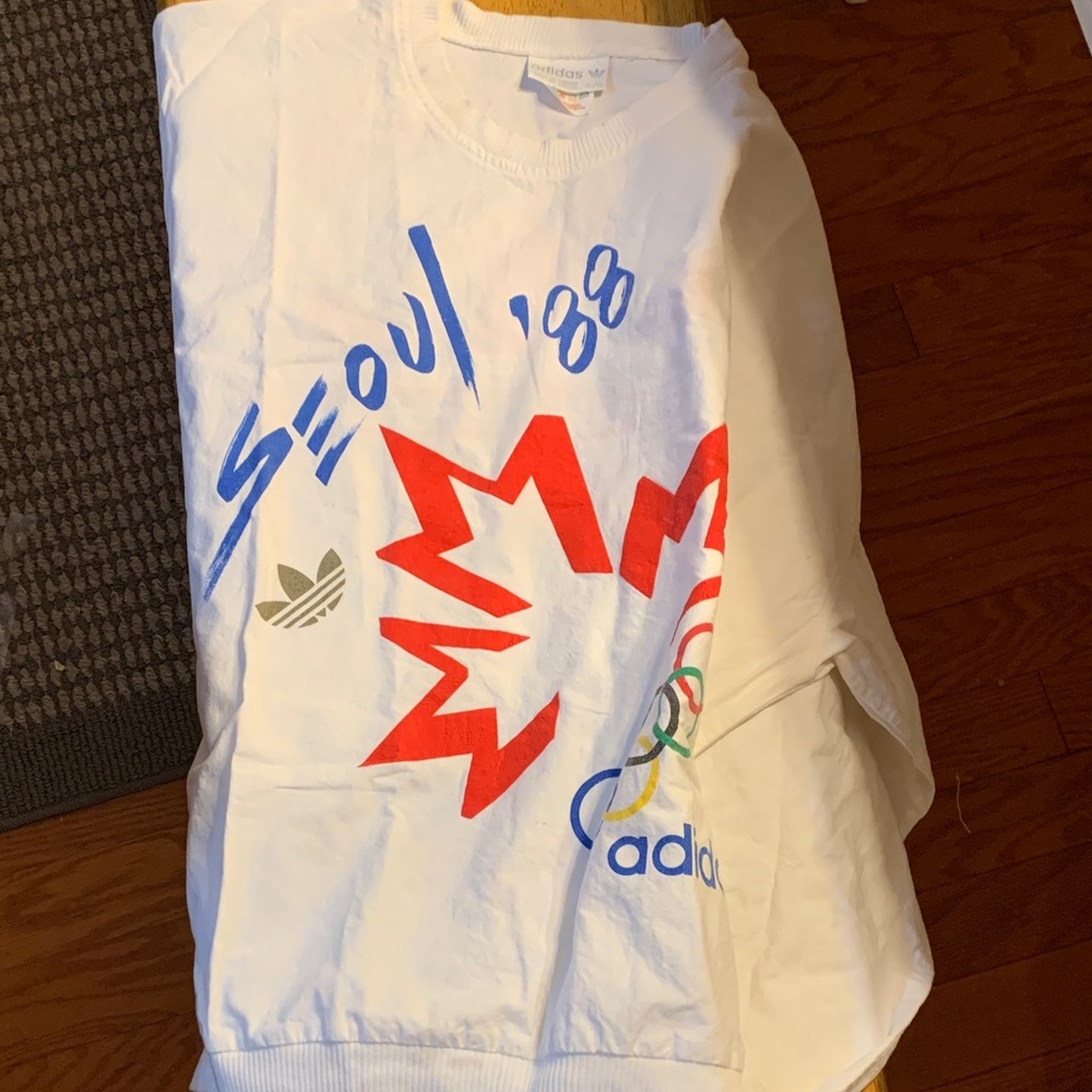 Adidas White Seoul '88 Sweatshirt with Red and Blue Accents